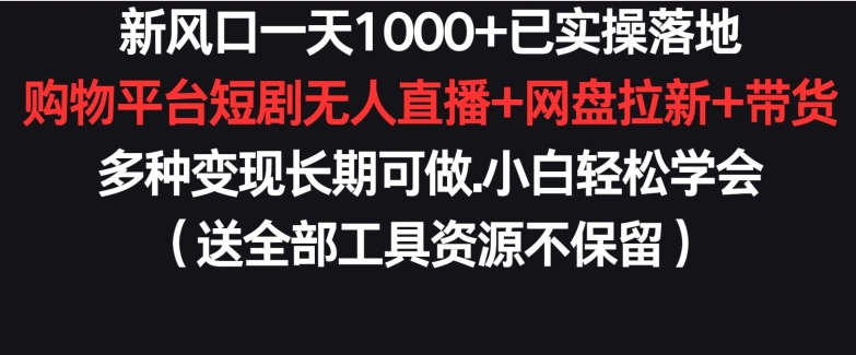 新风口一天1000+已实操落地购物平台短剧无人直播+网盘拉新+带货多种变现长期可做【揭秘】插图 新风口一天1000+已实操落地购物平台短剧无人直播+网盘拉新+带货多种变现长期可做【揭秘】