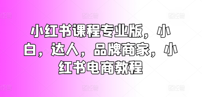 小红书课程专业版,小白,达人,品牌商家,小红书电商教程插图 小红书课程专业版,小白,达人,品牌商家,小红书电商教程