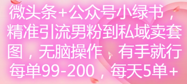 微头条+公众号小绿书,精准引流男粉到私域卖套图,无脑操作,有手就行,每单99-200,每天5单插图 微头条+公众号小绿书,精准引流男粉到私域卖套图,无脑操作,有手就行,每单99-200,每天5单