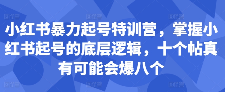 小红书暴力起号特训营,掌握小红书起号的底层逻辑,十个帖真有可能会爆八个插图 小红书暴力起号特训营,掌握小红书起号的底层逻辑,十个帖真有可能会爆八个