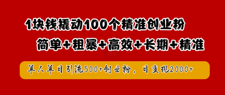 1块钱撬动100个精准创业粉,简单粗暴高效长期精准,单人单日引流500+创业粉,日变现2k【揭秘】插图 1块钱撬动100个精准创业粉,简单粗暴高效长期精准,单人单日引流500+创业粉,日变现2k【揭秘】
