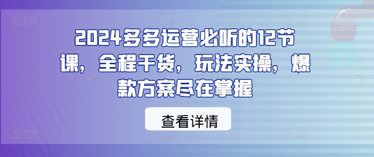 2024多多运营必听的12节课,全程干货,玩法实操,爆款方案尽在掌握插图 2024多多运营必听的12节课,全程干货,玩法实操,爆款方案尽在掌握