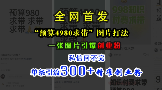 小红书“预算4980带我飞”图片打法,一张图片引爆创业粉,私信回不完,单条引流300+精准创业粉插图 小红书“预算4980带我飞”图片打法,一张图片引爆创业粉,私信回不完,单条引流300+精准创业粉