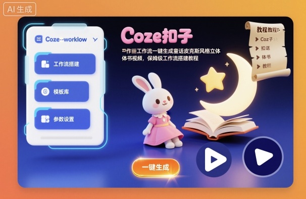Coze扣子工作流一键生成童话皮克斯风格立体书视频,保姆级工作流搭建教程插图 Coze扣子工作流一键生成童话皮克斯风格立体书视频,保姆级工作流搭建教程