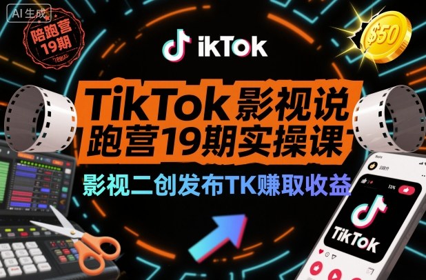 TikTok影视解说陪跑营19期实操课,影视二创发布TK賺取收益,万播收益50美金插图 TikTok影视解说陪跑营19期实操课,影视二创发布TK賺取收益,万播收益50美金