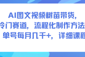 AI图文视频树苗带货,冷门赛道,流程化制作方法,单号每月几K,详细课程