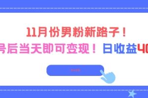 11月份男粉新路子,起号后当天即可变现,日收益4张