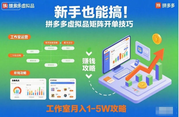 新手也能搞!拼多多虚拟品矩阵开单技巧,工作室月入1-5W攻略【揭秘】插图 新手也能搞!拼多多虚拟品矩阵开单技巧,工作室月入1-5W攻略【揭秘】